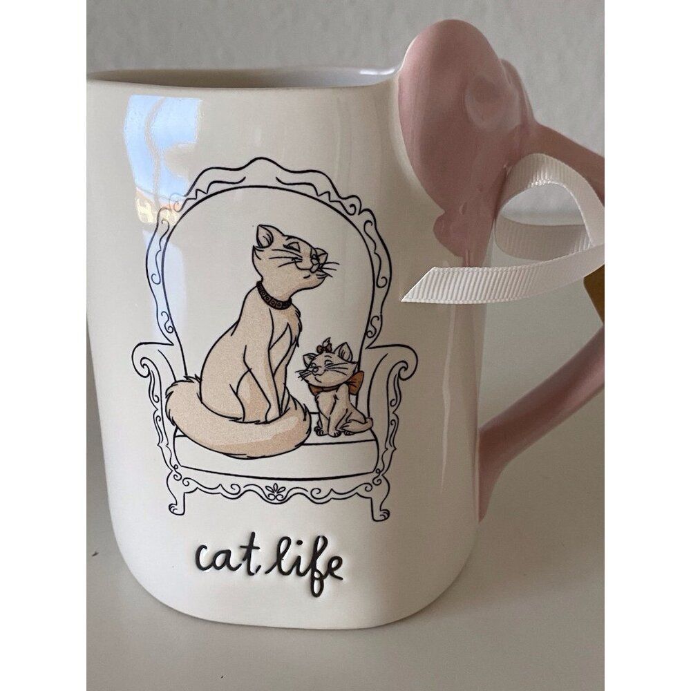 Rae Dunn Disney Aristocats‎ Duchess & Marie Cat Life Pink Bow Handle Mug Cup NEW - Picture 2 of 11